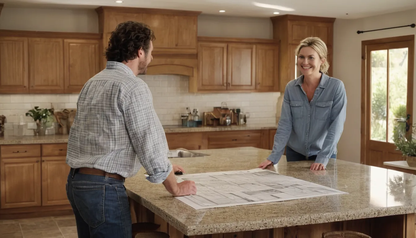 A local provider and a homeowner reviewing kitchen remodel plans in the Gary area